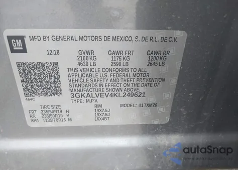 2019 GMC Terrain Slt из США, поврежденный, VIN 3GKALVEV4KL249621